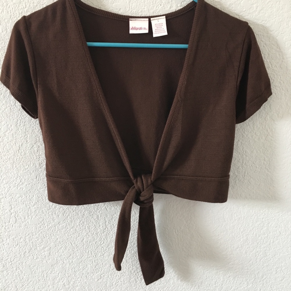 Xhilaration Crop Tie Sweater chocolate brown L